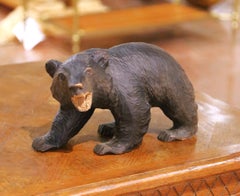Mid-Century Asian Hand-Carved Walnut Bear Sculpture Signed