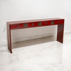 Mid-Century Asian Modern Chinese Export Red Lacquer Alter Style Console Table
