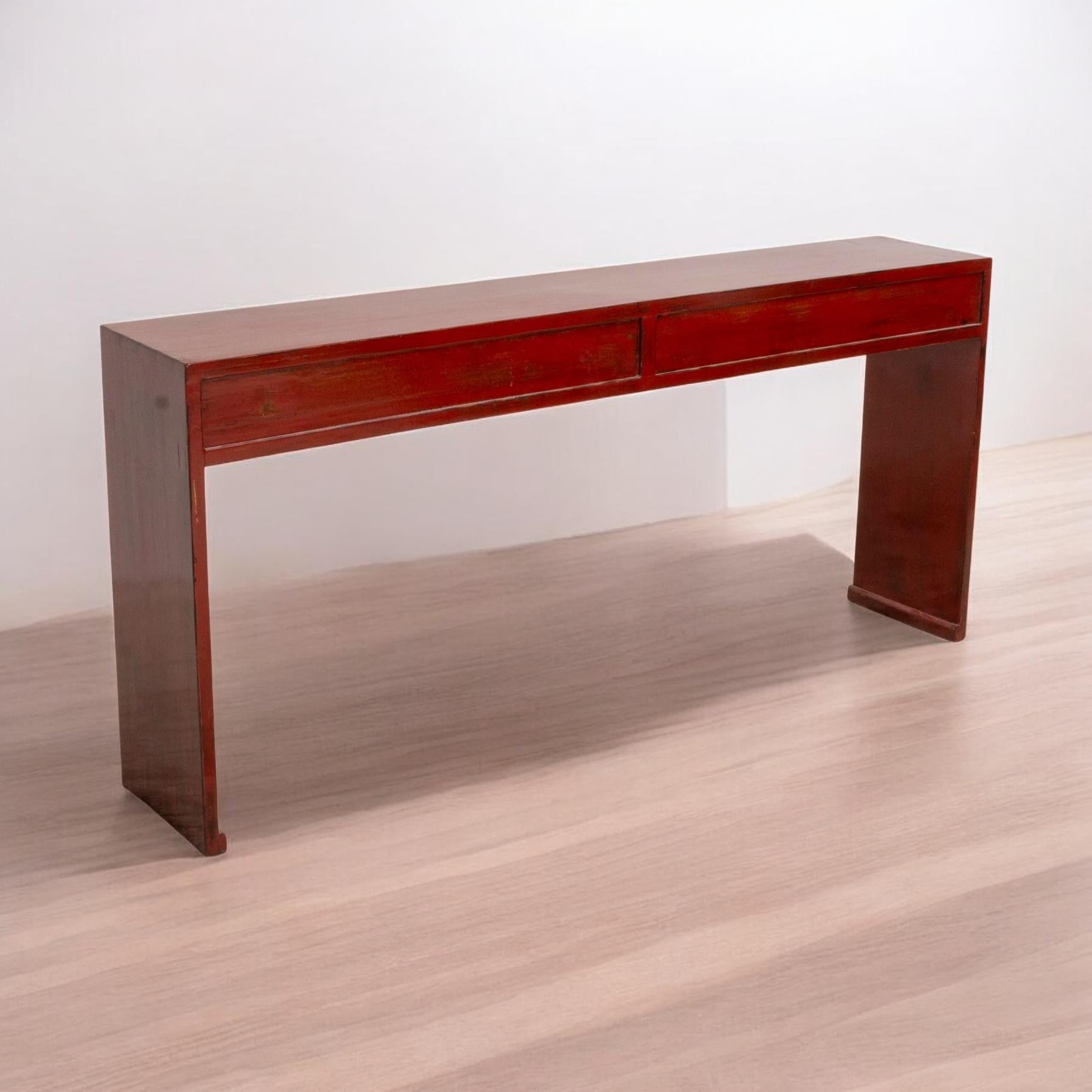Exportation chinoise Mid-Century Asian Modern Chinese Export Red Lacquer Alter Style Console Table en vente