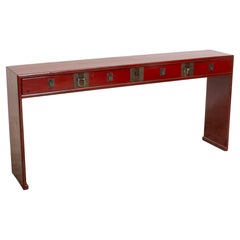 Mid-Century Asian Modern Chinese Export Red Lacquer Alter Style Console Table
