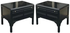 Mid-Century Asian Modern Low Profile Black Lacquer Side Tables / Chests -Pair