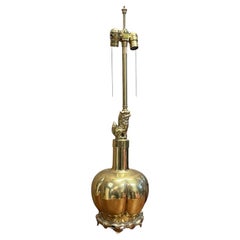 Mid-Century Asian Modern Solid Brass Foo Dog On Ginger Jar Table Lamp By Marbro