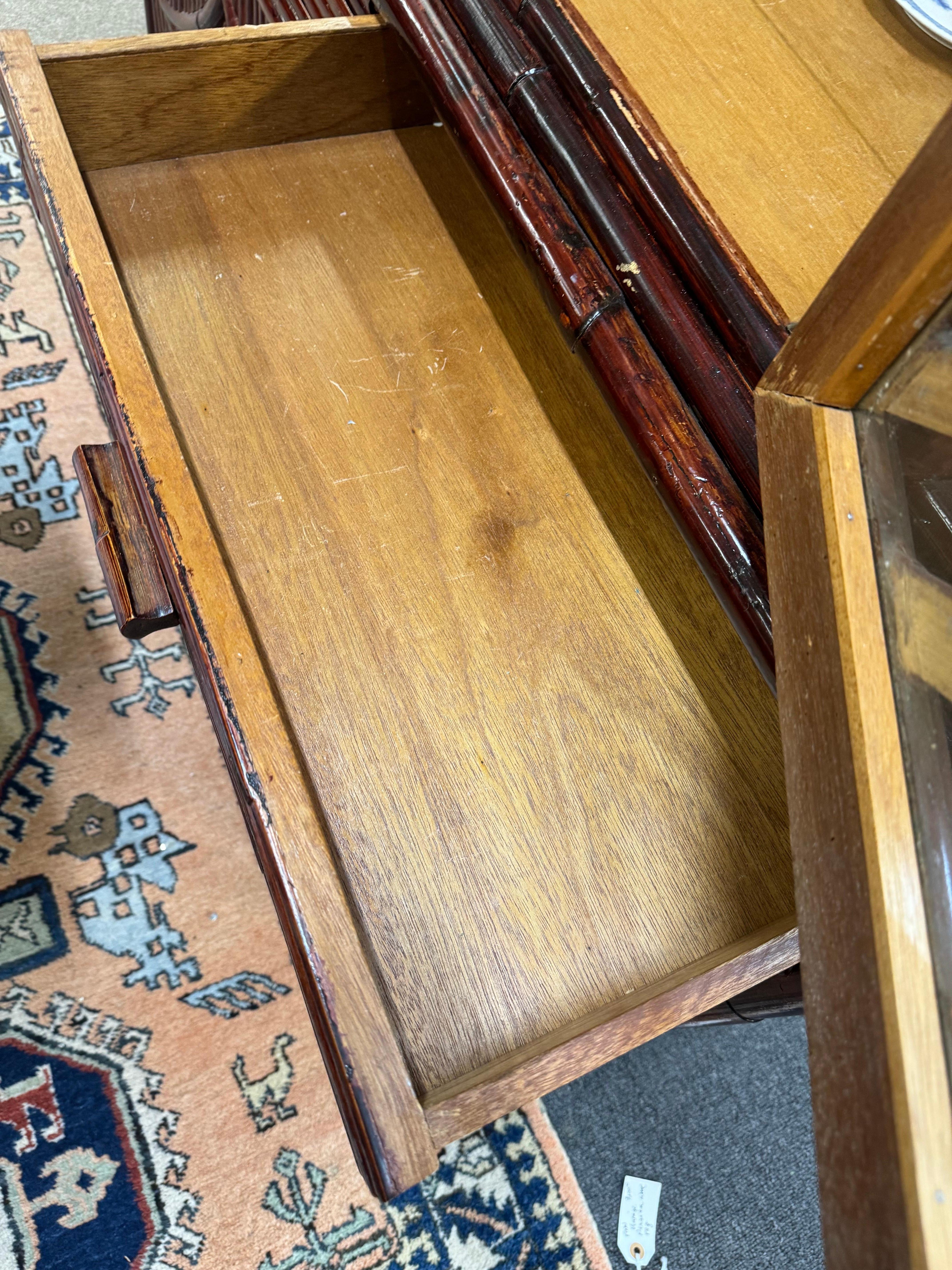 Mid-Century Asian Pagoda Style Bamboo China Hutch For Sale 3