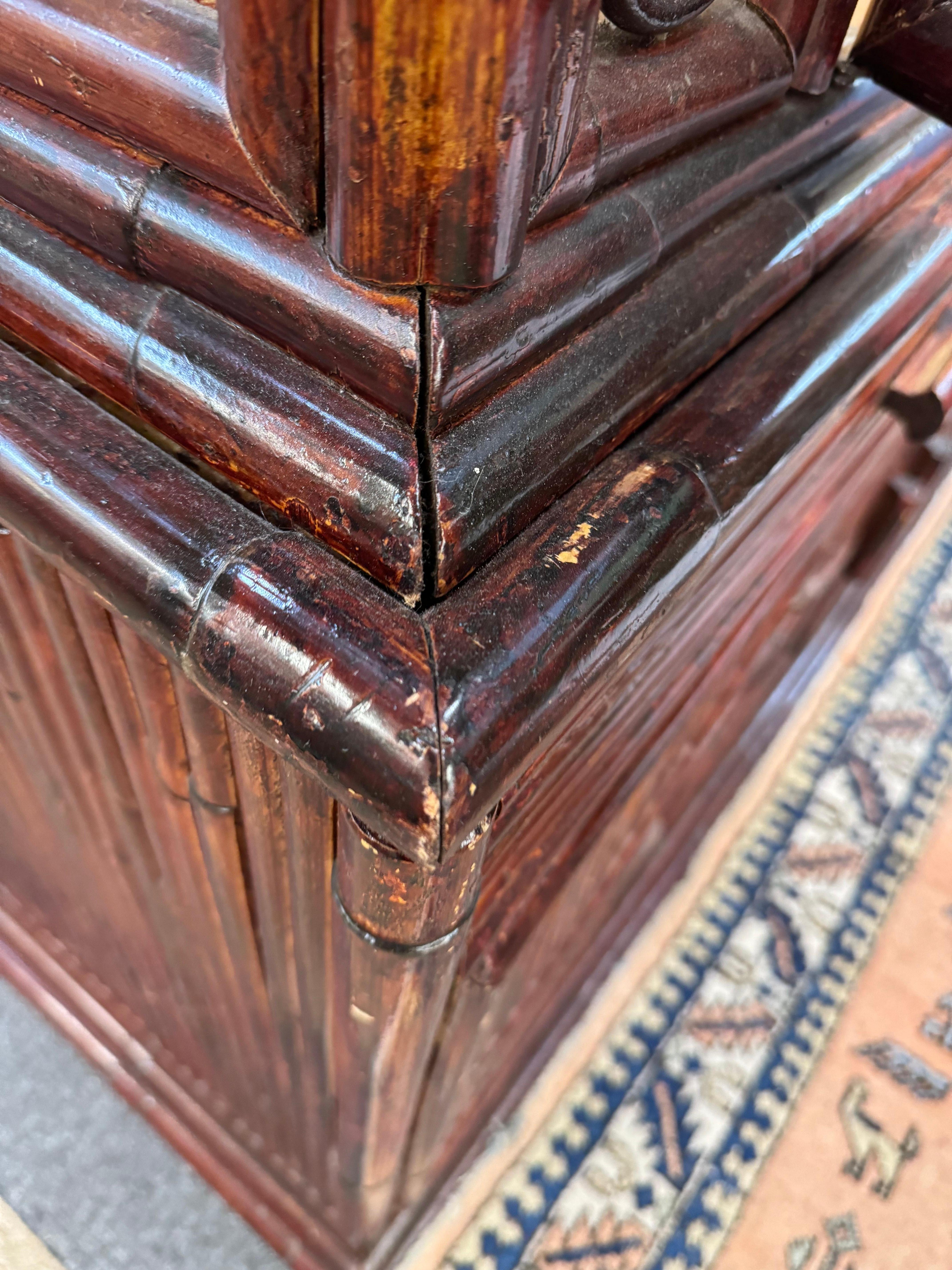 Mid-Century Asian Pagoda Style Bamboo China Hutch For Sale 4