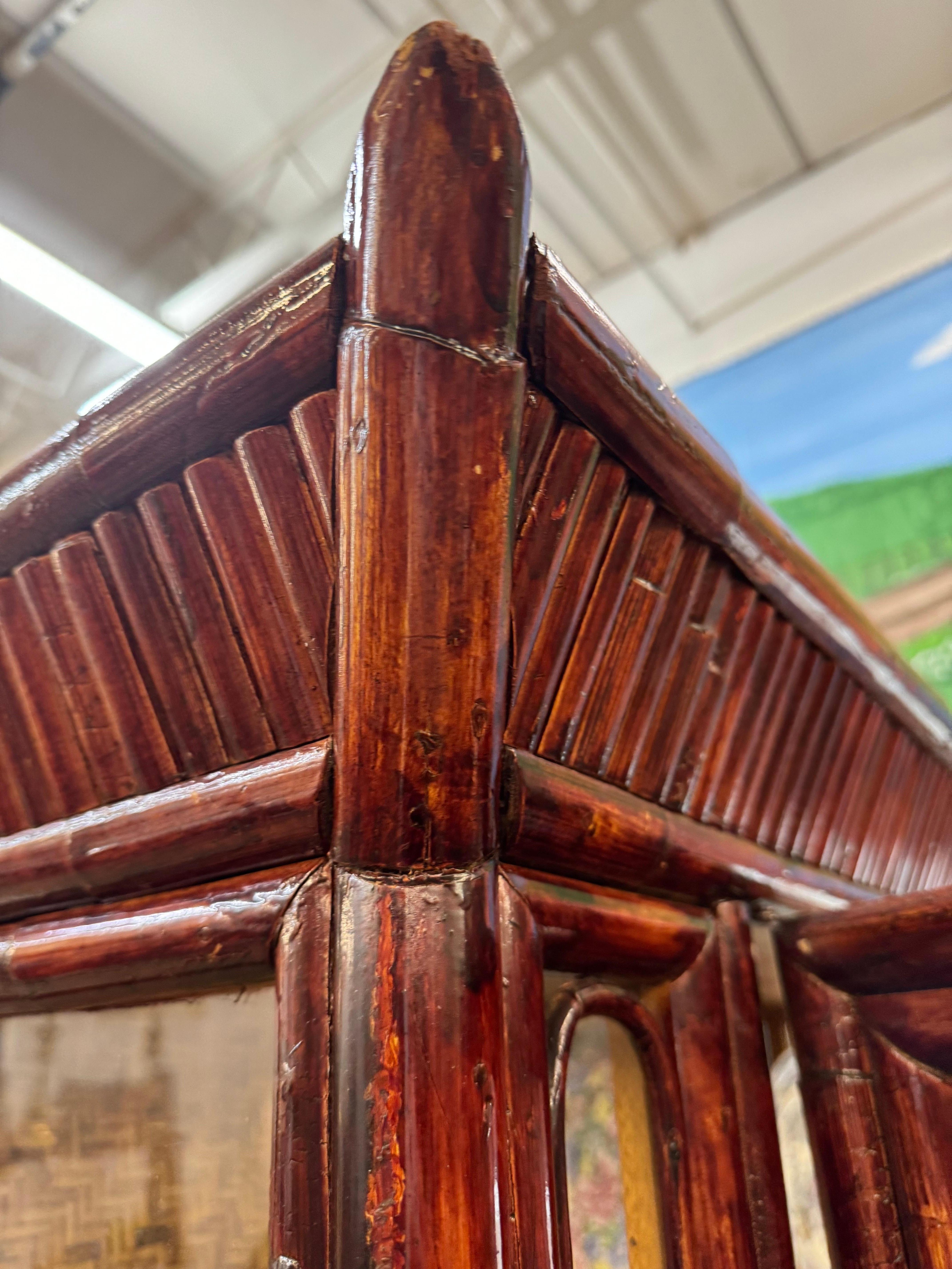 Mid-Century Asian Pagoda Style Bamboo China Hutch For Sale 5