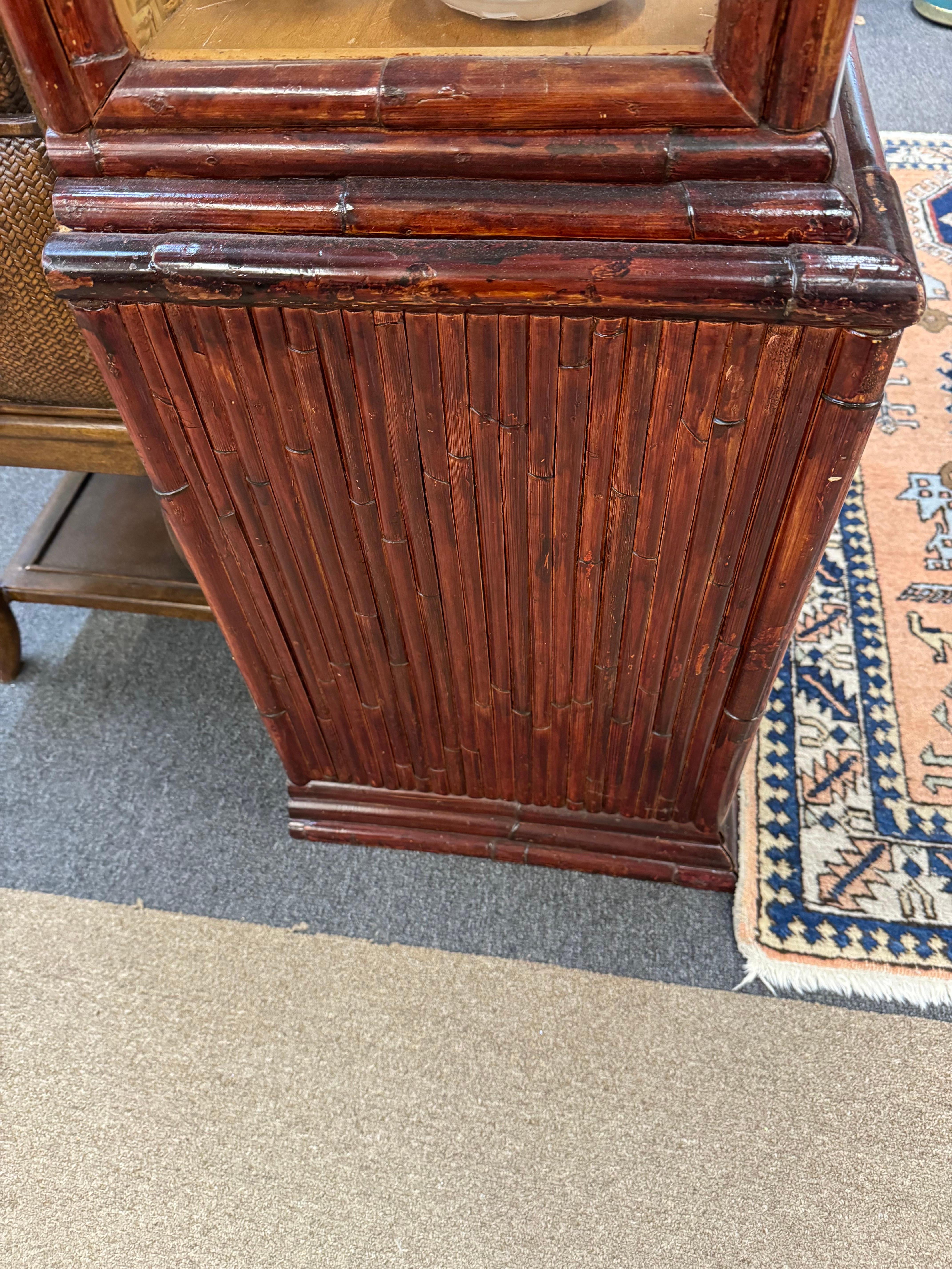 Mid-Century Asian Pagoda Style Bamboo China Hutch For Sale 6