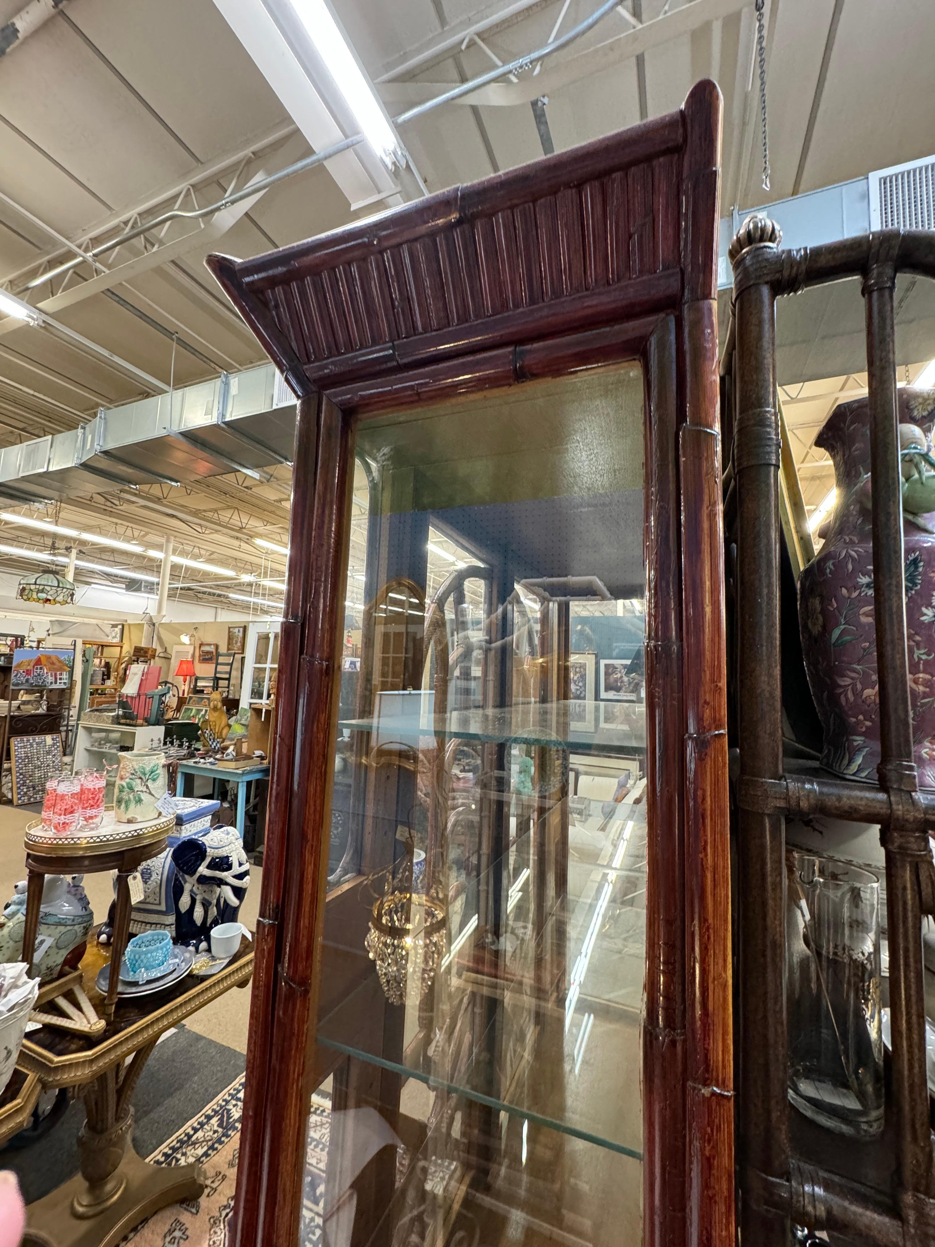 Mid-Century Asian Pagoda Style Bamboo China Hutch For Sale 9