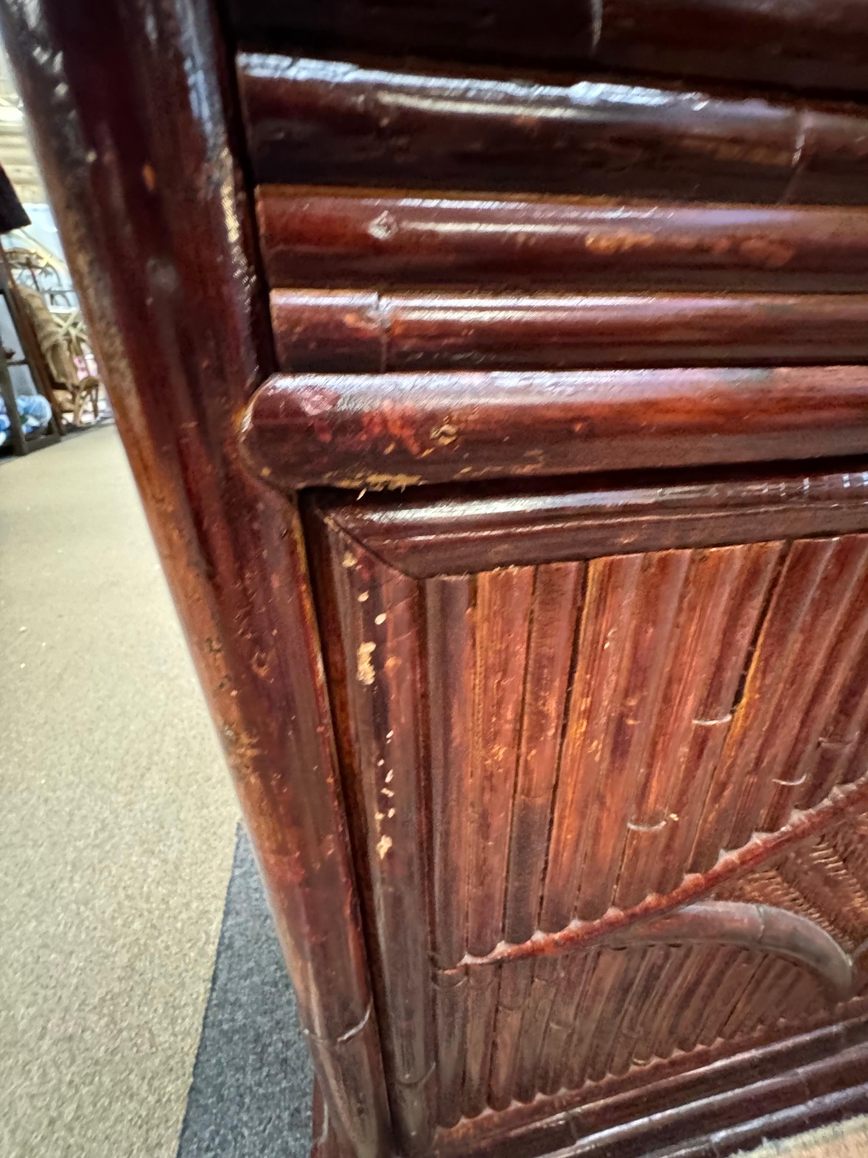 Unknown Mid-Century Asian Pagoda Style Bamboo China Hutch For Sale