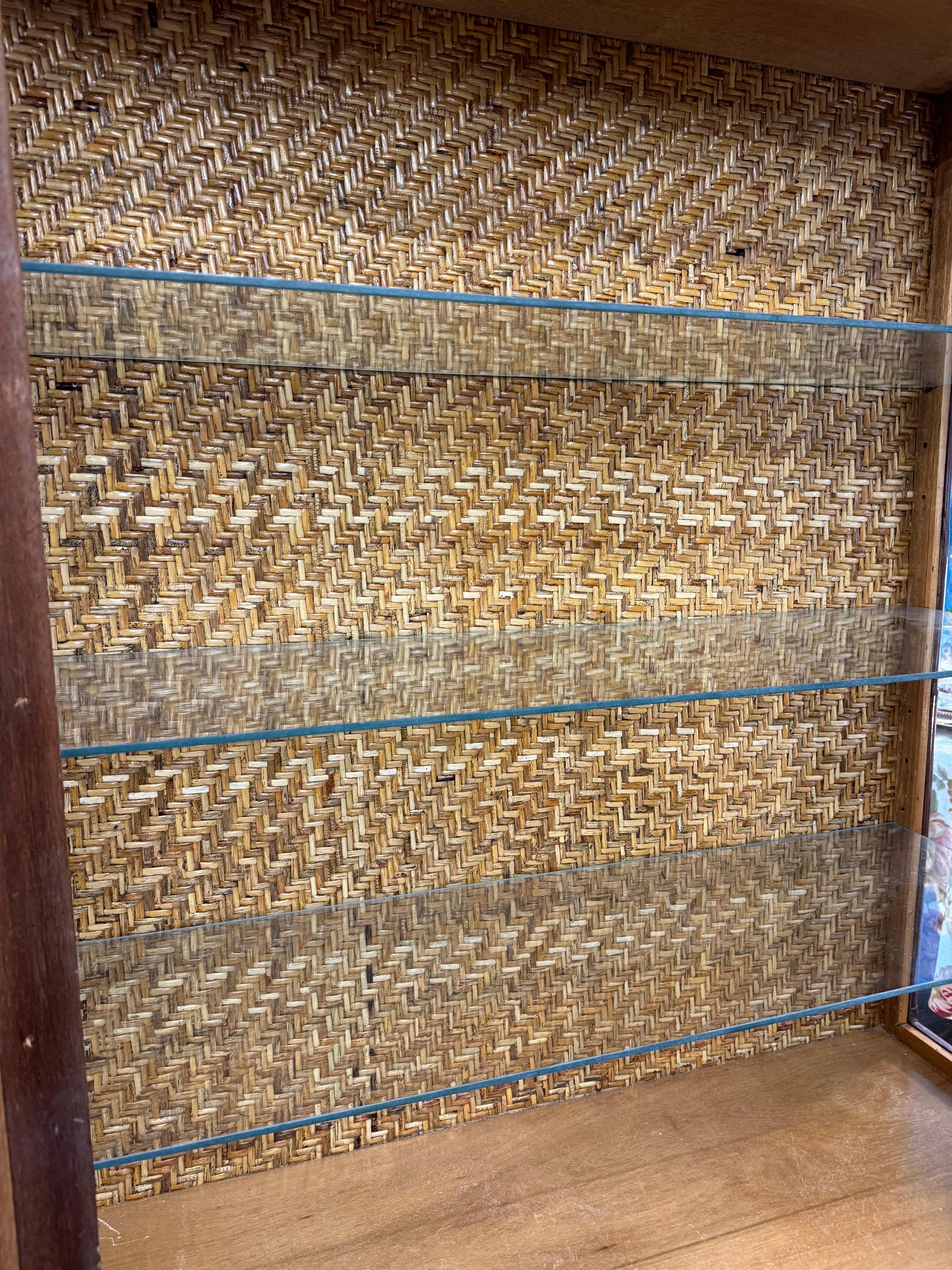 Mid-Century Asian Pagoda Style Bamboo China Hutch For Sale 1