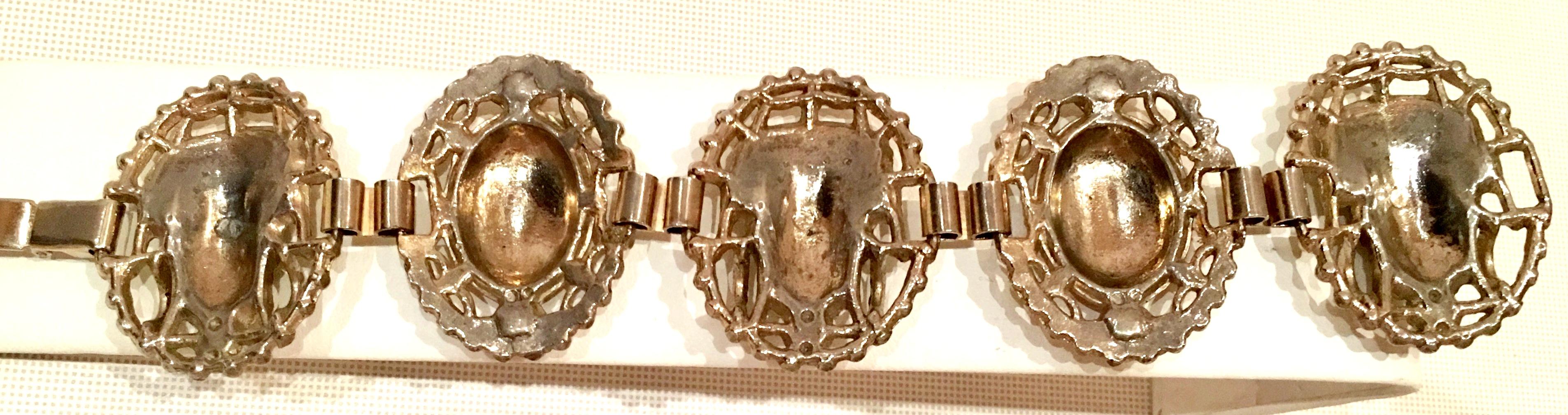 Vintage Selro Asian Princess Gold, Cinnabar & Faux Ivory Bracelet & Earrings S/3 For Sale 5