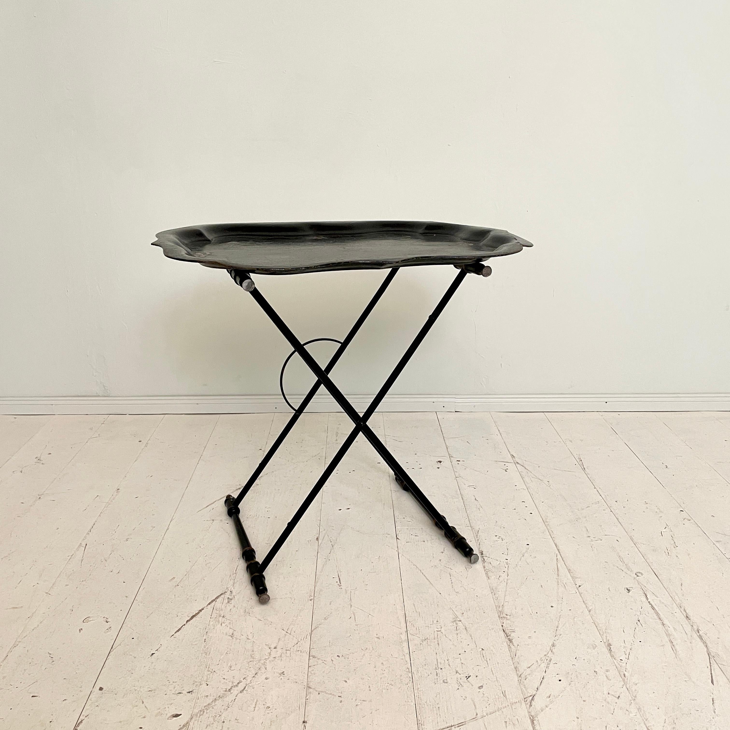 Mid Century Asian Style Black Metal Tray Table or Serving Table, Around 1960 5