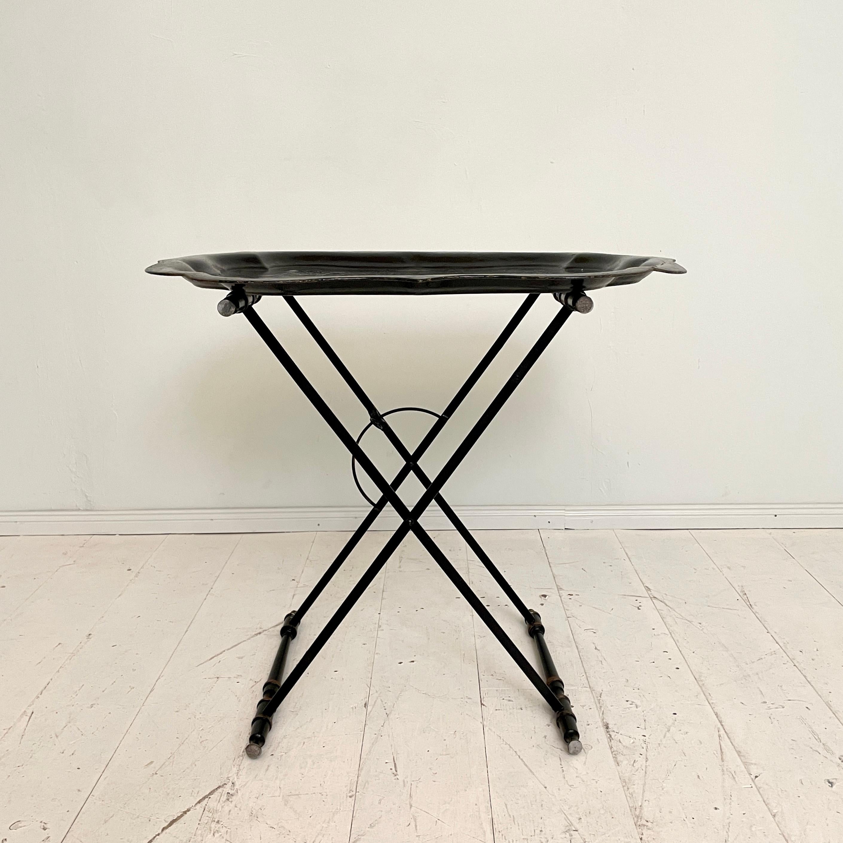 Mid Century Asian Style Black Metal Tray Table or Serving Table, Around 1960 10