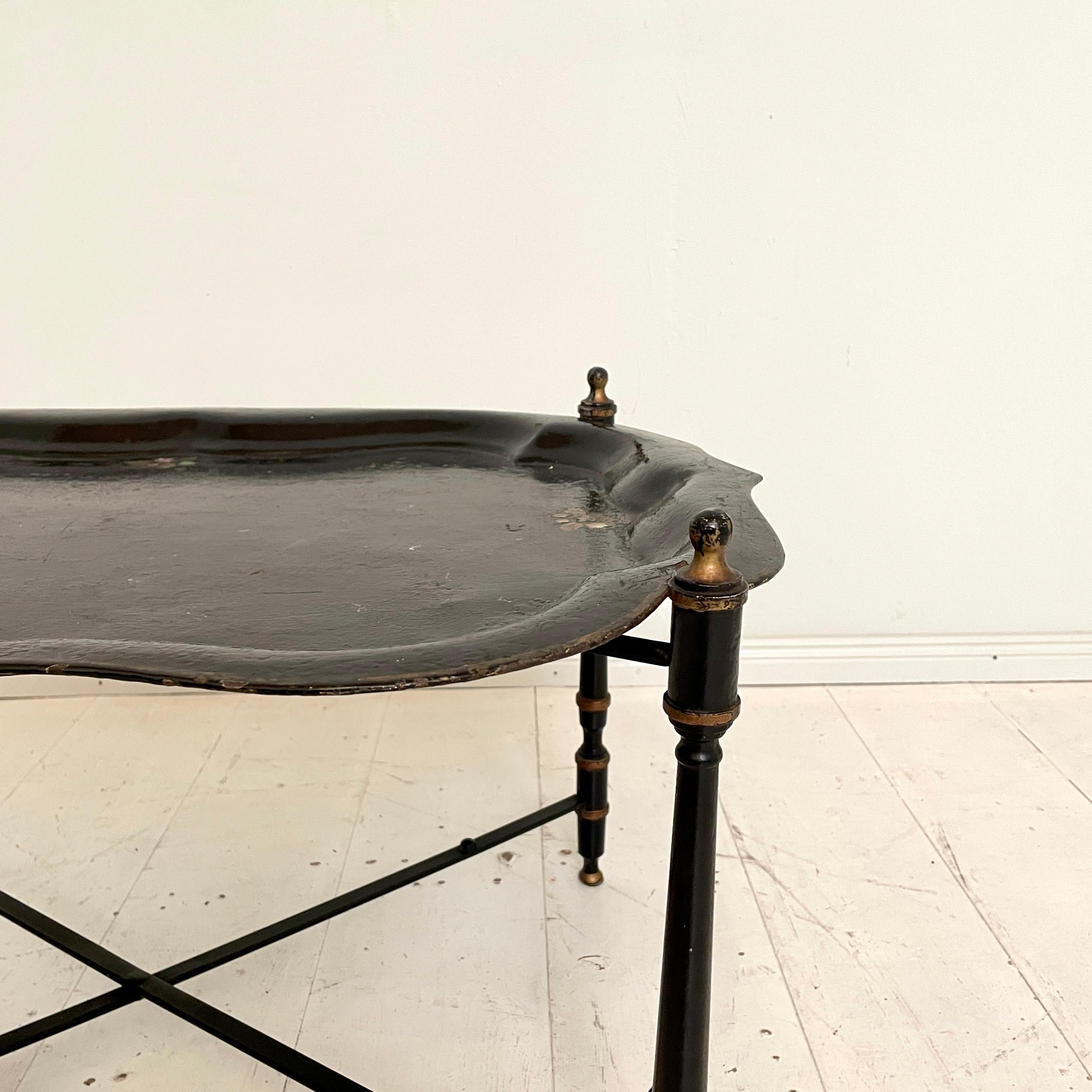Mid Century Asian Style Black Metal Tray Table or Serving Table, Around 1960 11