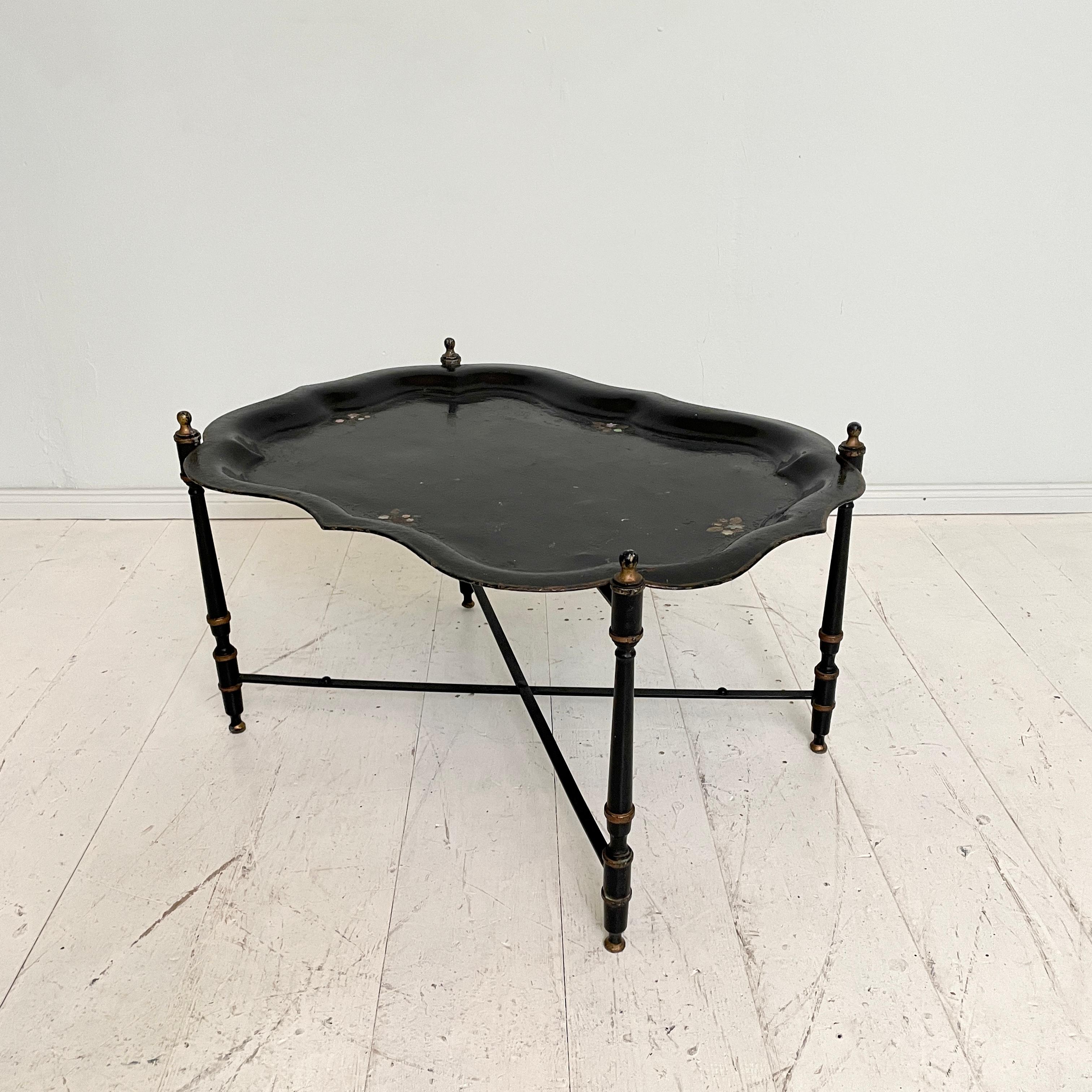 Mid Century Asian Style Black Metal Tray Table or Serving Table, Around 1960 12