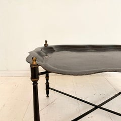 Mid Century Asian Style Black Metal Tray Table or Serving Table, Around 1960