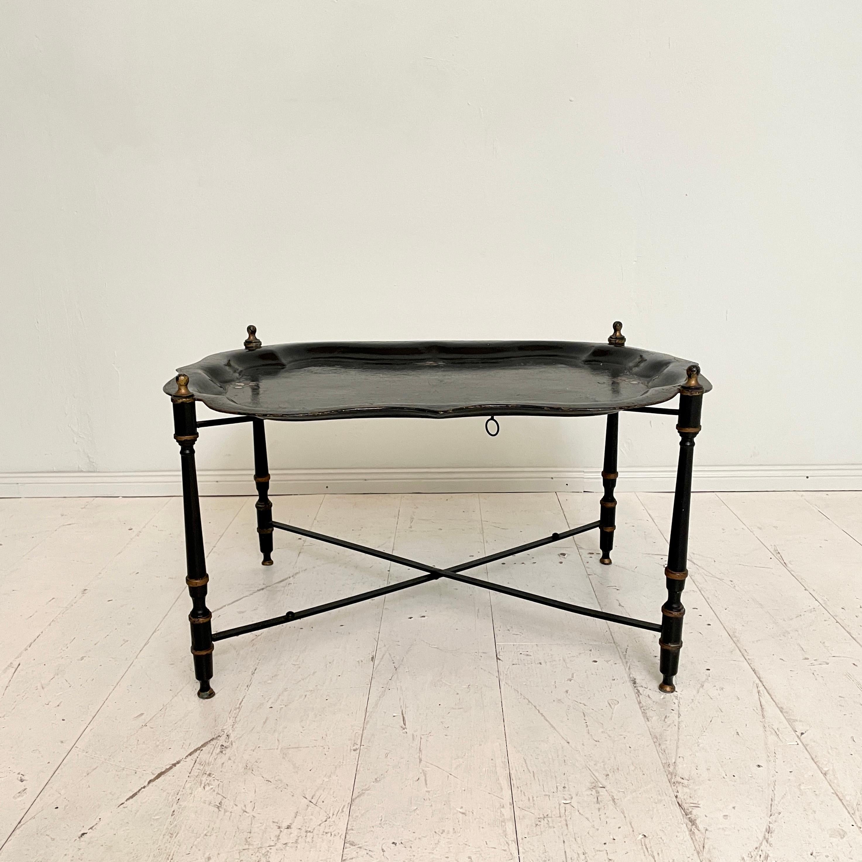 Mid-Century Modern Mid Century Asian Style Black Metal Tray Table or Serving Table, Around 1960
