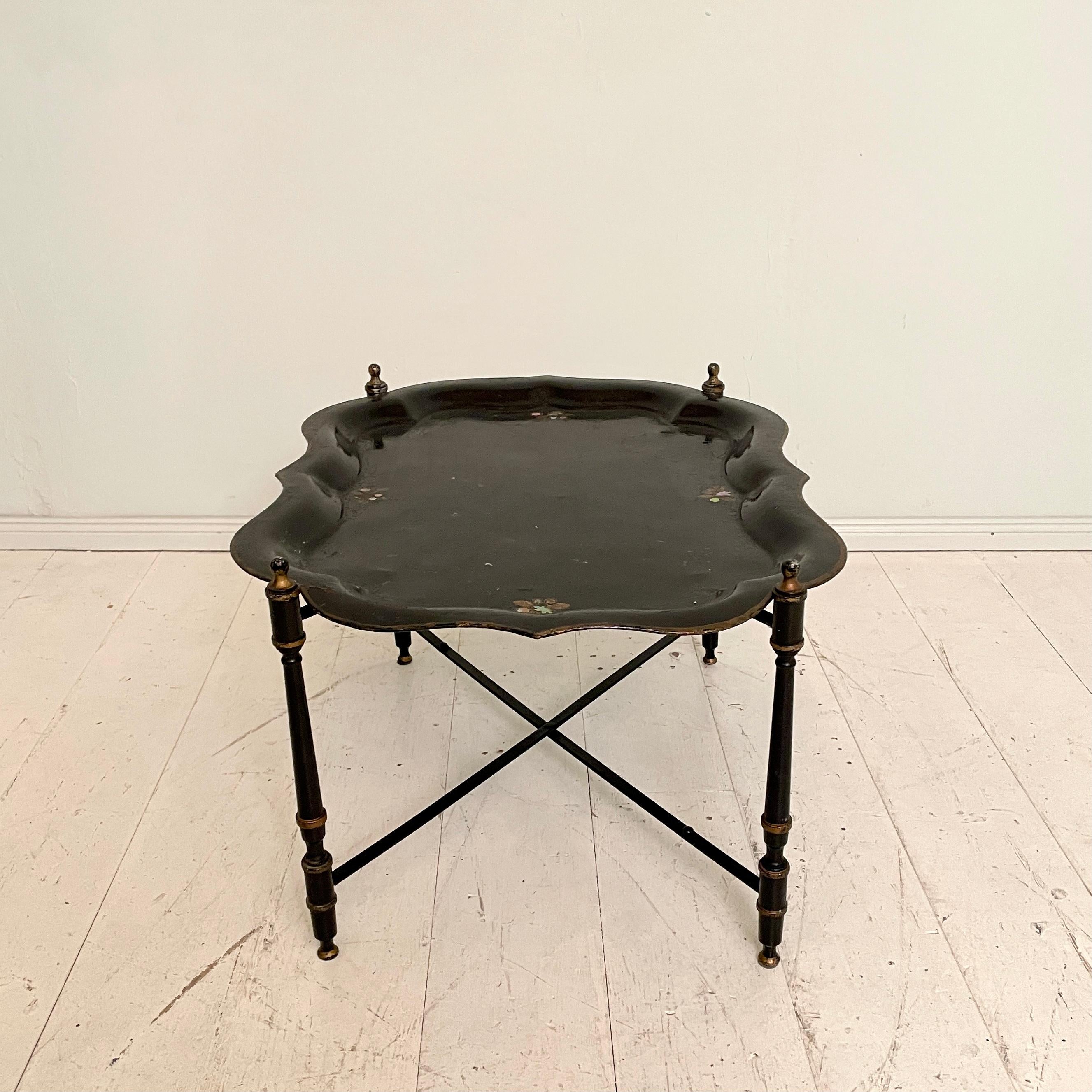 Mid-20th Century Mid Century Asian Style Black Metal Tray Table or Serving Table, Around 1960