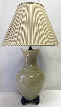 Mid-Century Asian Style Crackle Glaze Celadon Table Lamps Att. Paul Hanson, Pair