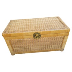 Mid-Century Asian Style Wicker and Brass Blanket Chest