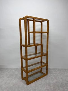 Mid-Century Assymetrical Woven Rattan Wrapped Modernist Étagère, 1970s
