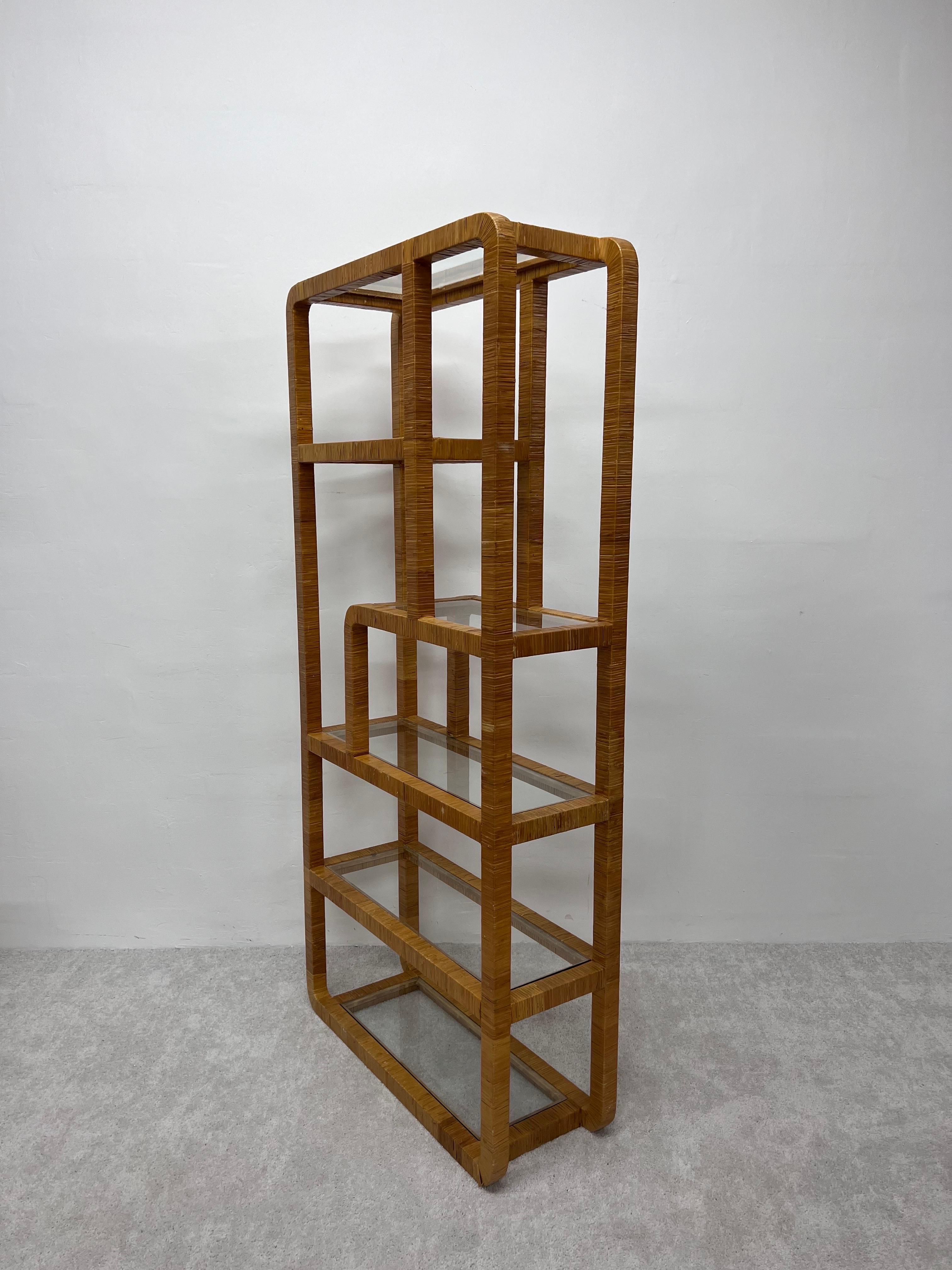 Philippine Mid-Century Assymetrical Woven Rattan Wrapped Modernist Étagère, 1970s For Sale