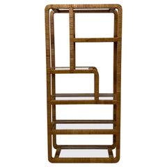 Mid-Century Assymetrical Woven Rattan Wrapped Modernist Étagère, 1970s