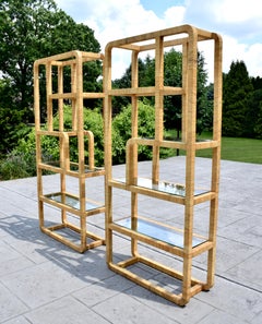 Mid-Century Assymetrical Woven Rattan Wrapped Modernist Étagères, 1970s, Pair