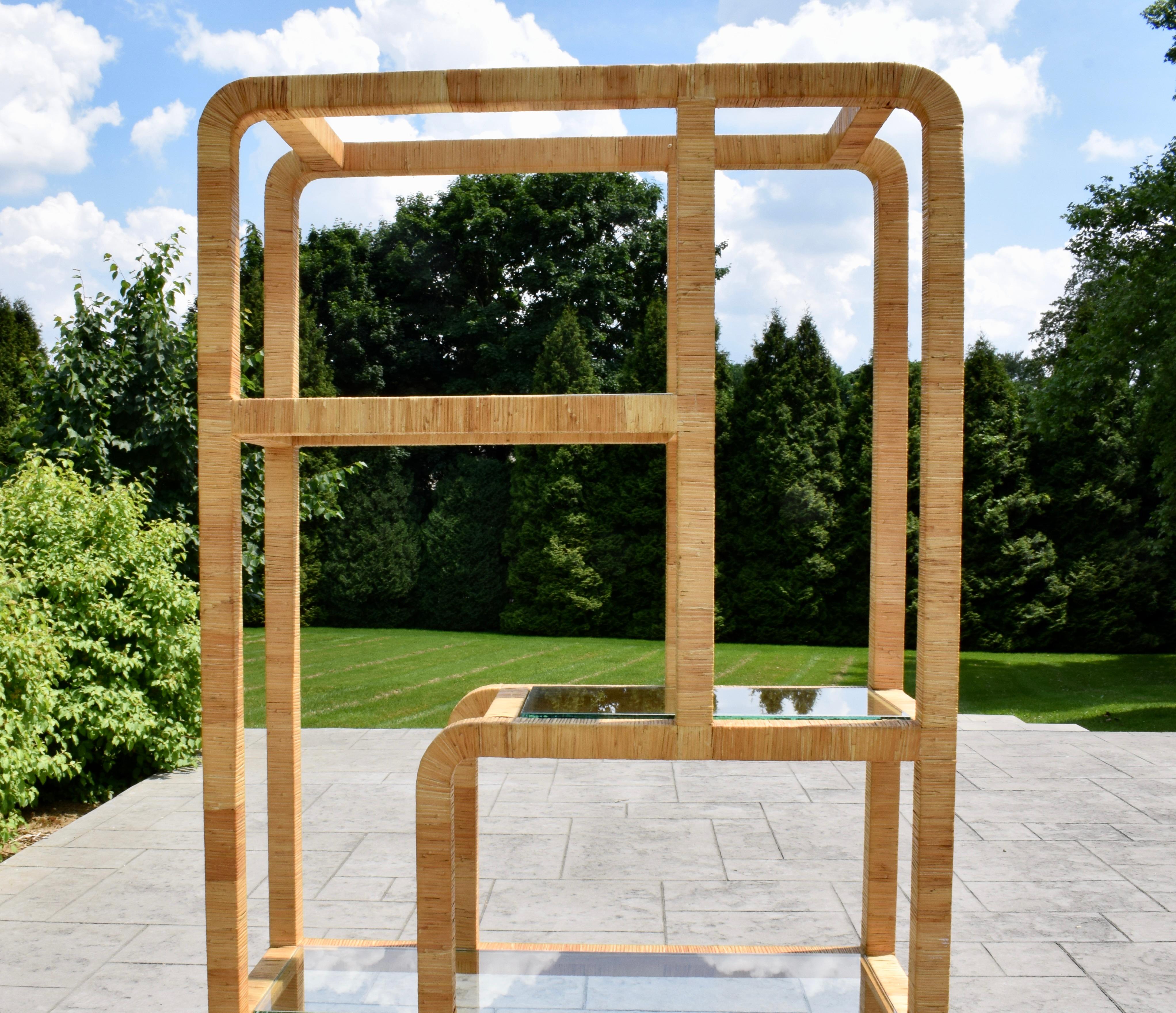 Mid-Century Assymetrical Woven Rattan Wrapped Modernist Étagères, 1970s, Pair 1