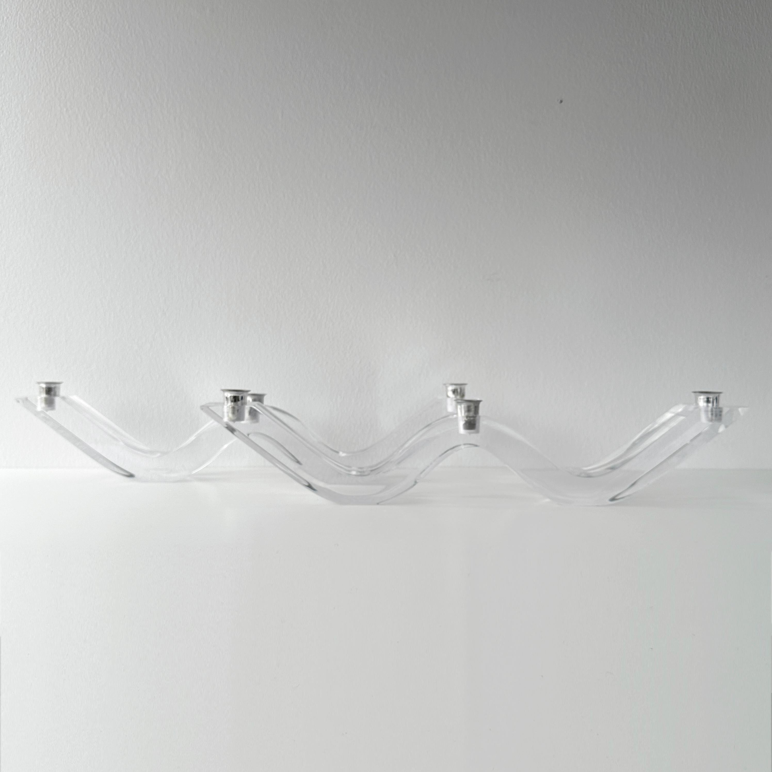 American Mid Century Astrolite Lucite Wave Candelabra Pair Attributed to Herb Ritts For Sale