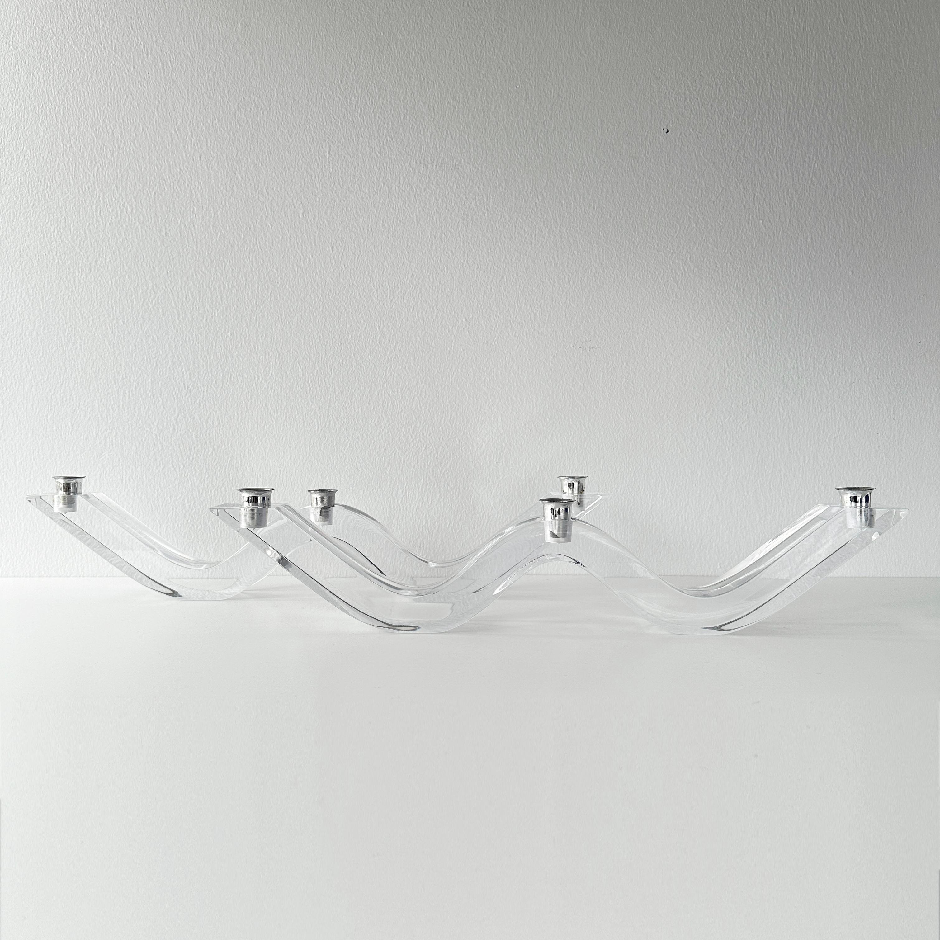 Mid Century Astrolite Lucite Wave Candelabra Pair Attributed to Herb Ritts In Good Condition For Sale In Westfield, NJ