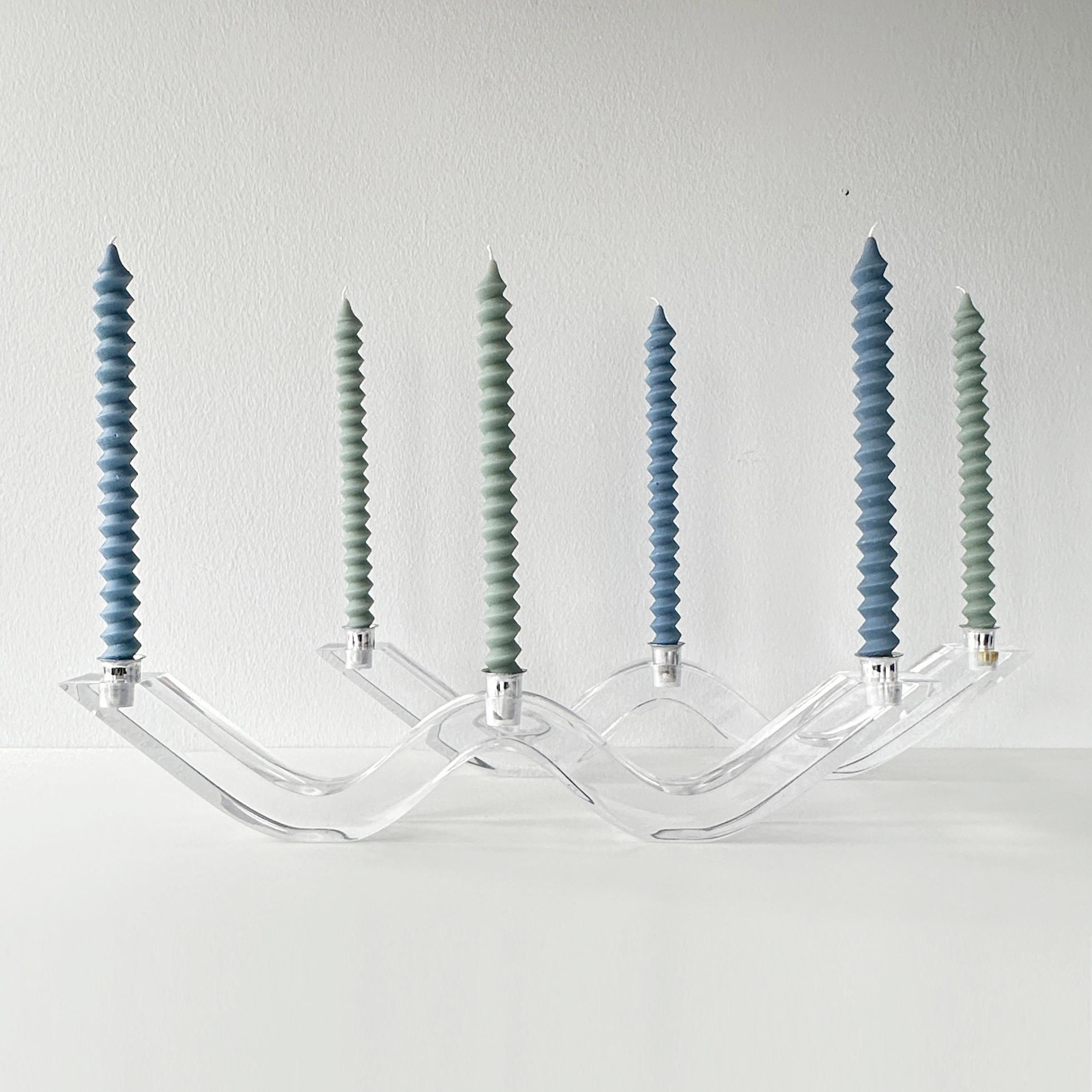 20th Century Mid Century Astrolite Lucite Wave Candelabra Pair Attributed to Herb Ritts For Sale