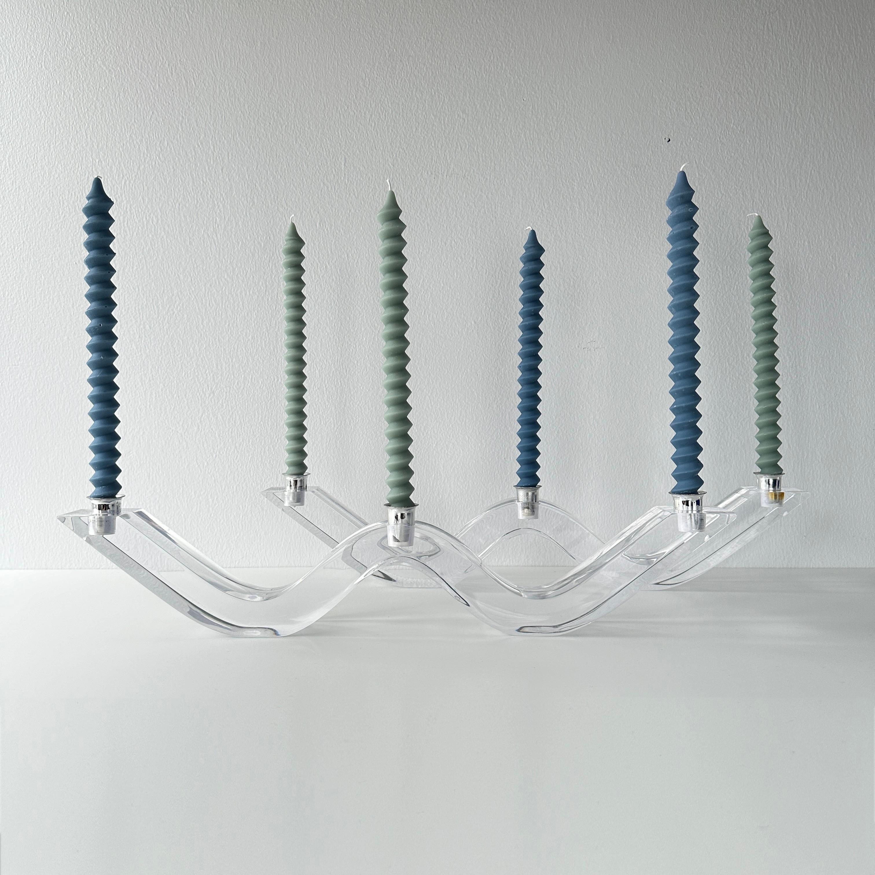 Mid Century Astrolite Lucite Wave Candelabra Pair Attributed to Herb Ritts For Sale 1