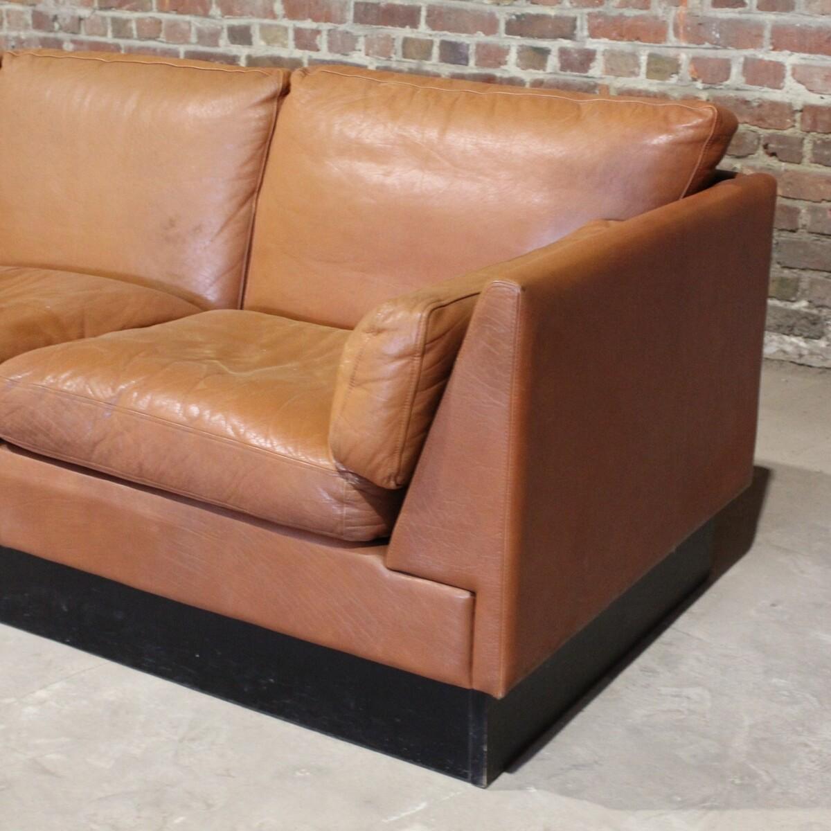 Scandinavian Modern Mid Century asymetrical sofa in brown leather, scandinavian style For Sale