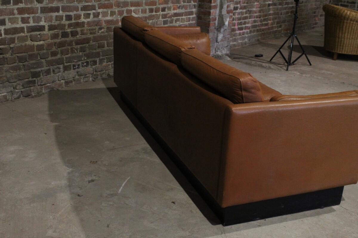 20th Century Mid Century asymetrical sofa in brown leather, scandinavian style For Sale