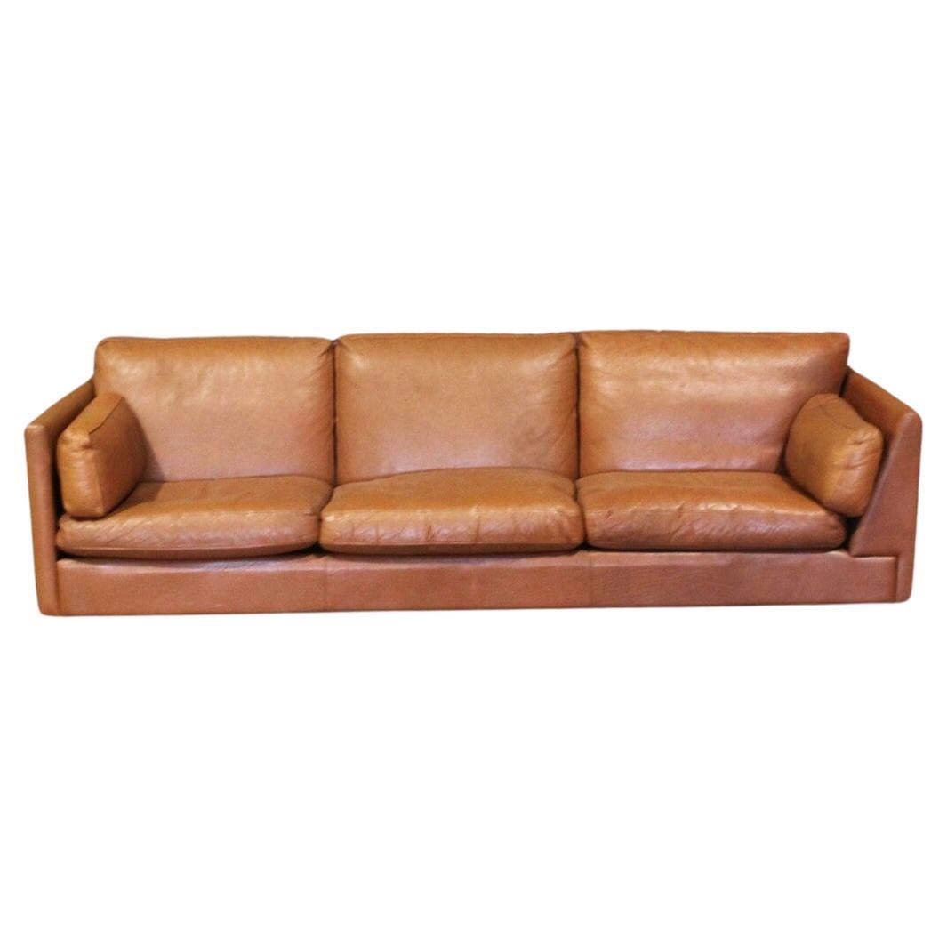 Mid Century asymetrical sofa in brown leather, scandinavian style