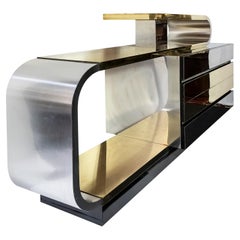 Mid-Century Asymmetric Brass And Chrome Sideboard in Paul Evans Style