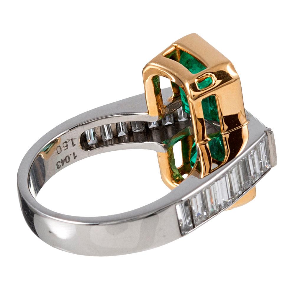 Midcentury Asymmetrical Emerald and Diamond Ring In Good Condition In Carmel-by-the-Sea, CA