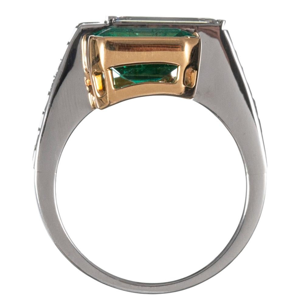 Women's or Men's Midcentury Asymmetrical Emerald and Diamond Ring