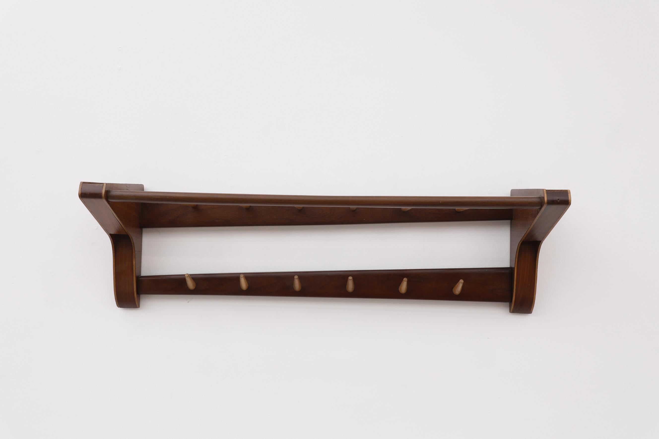 Dutch Midcentury Asymmetrical Wall Mounted Teak Coat Rack