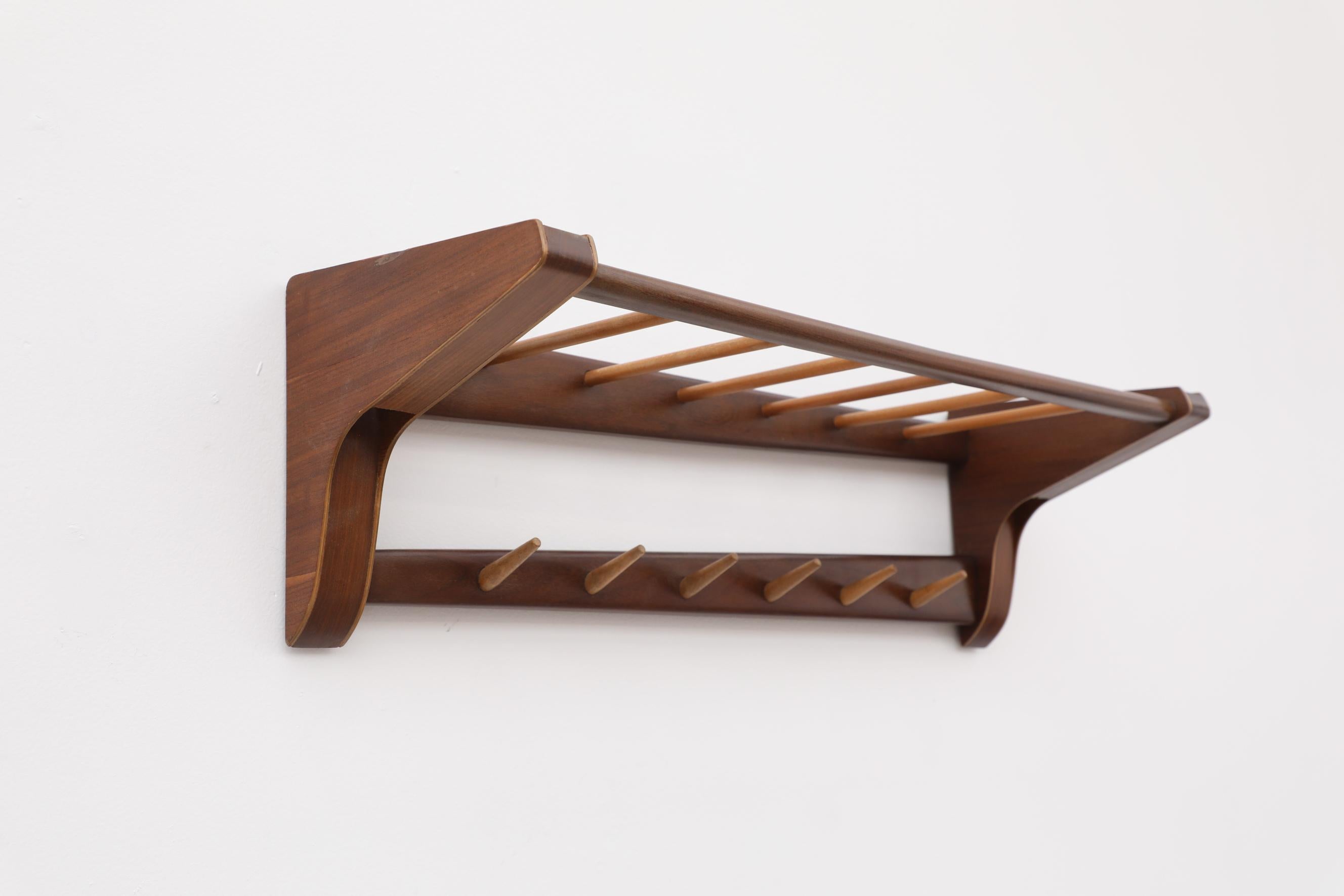 Midcentury Asymmetrical Wall Mounted Teak Coat Rack In Good Condition In Los Angeles, CA