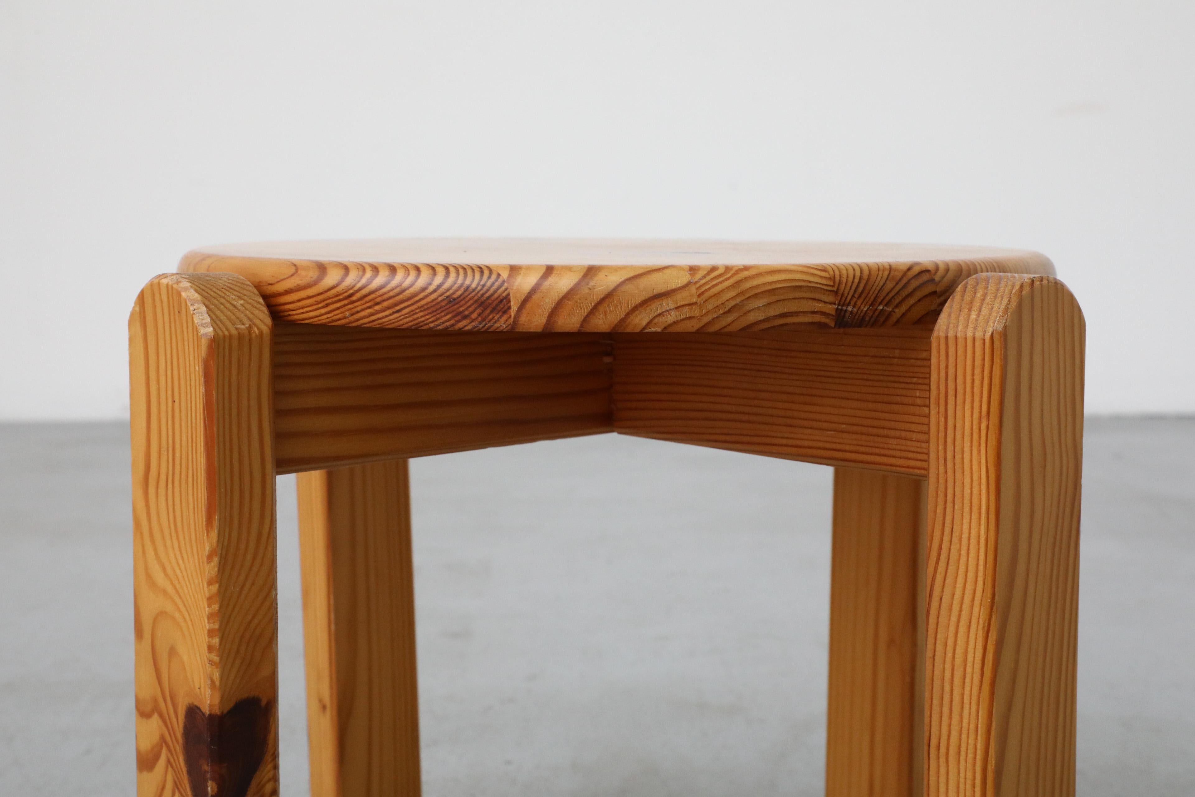 Mid-Century Ate van Apeldoorn Attributed Four Legged Pine Stool with Round Seat 5