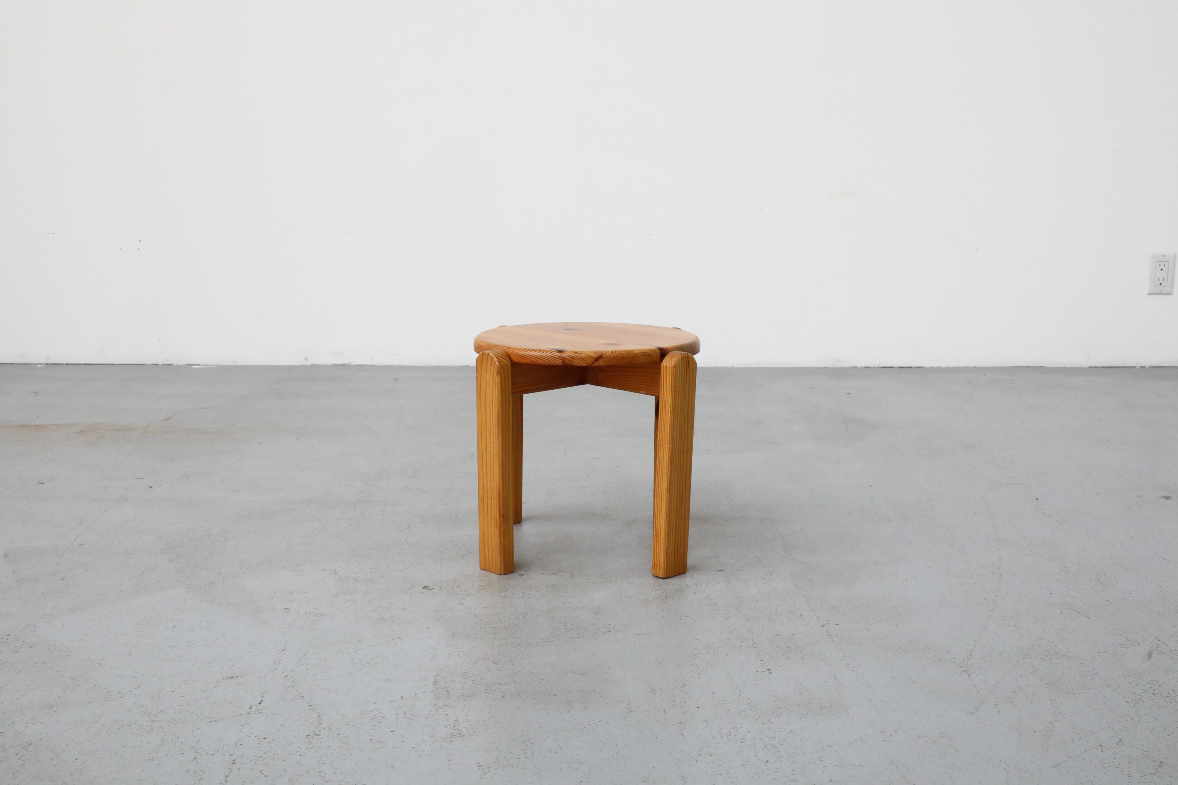 Mid-Century Ate van Apeldoorn (attr) pine stool. Clean and simple, this sweet little stool would also make a great plant stand. In original condition with wear consistent with age and use.
