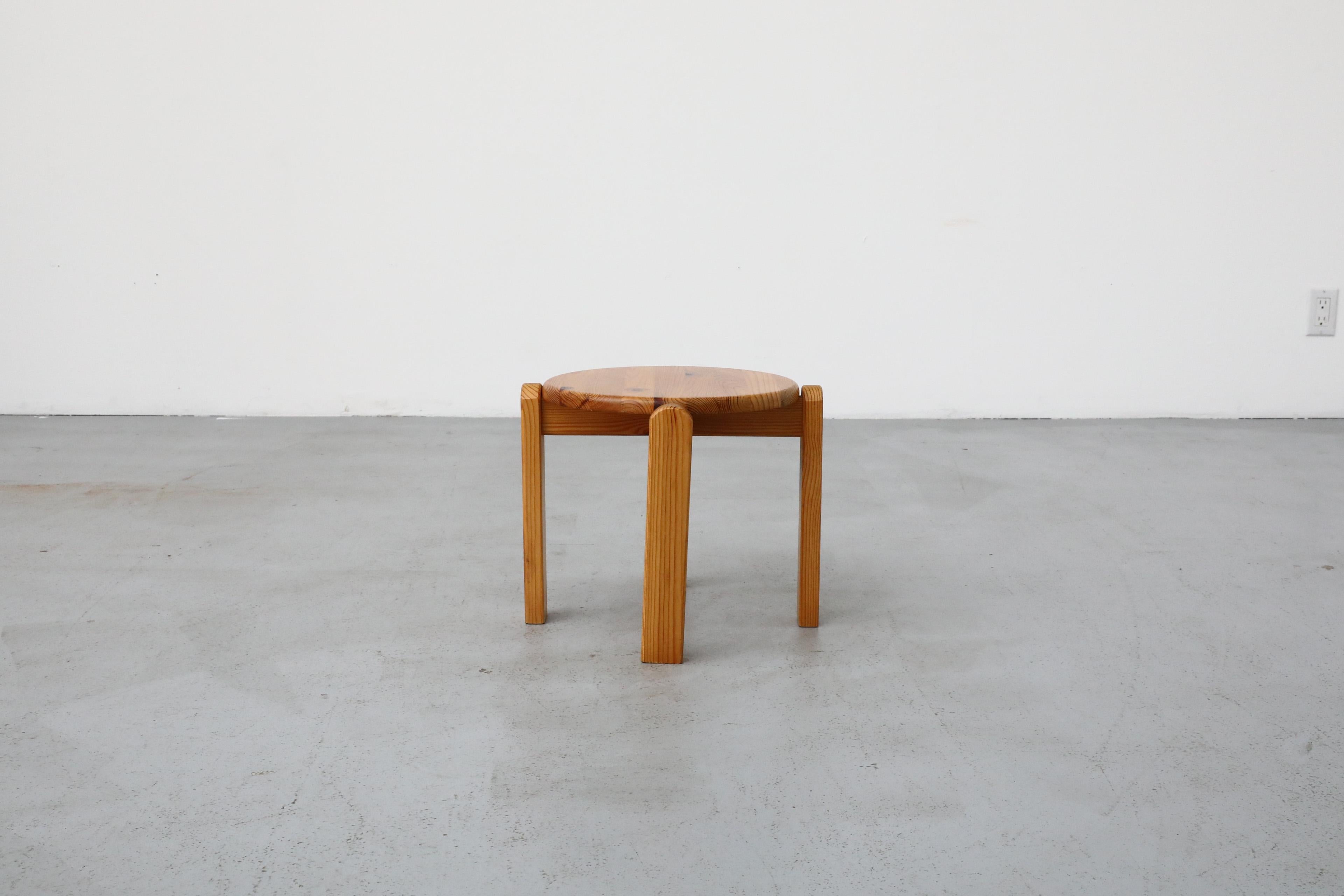 Mid-Century Modern Mid-Century Ate van Apeldoorn Attributed Four Legged Pine Stool with Round Seat