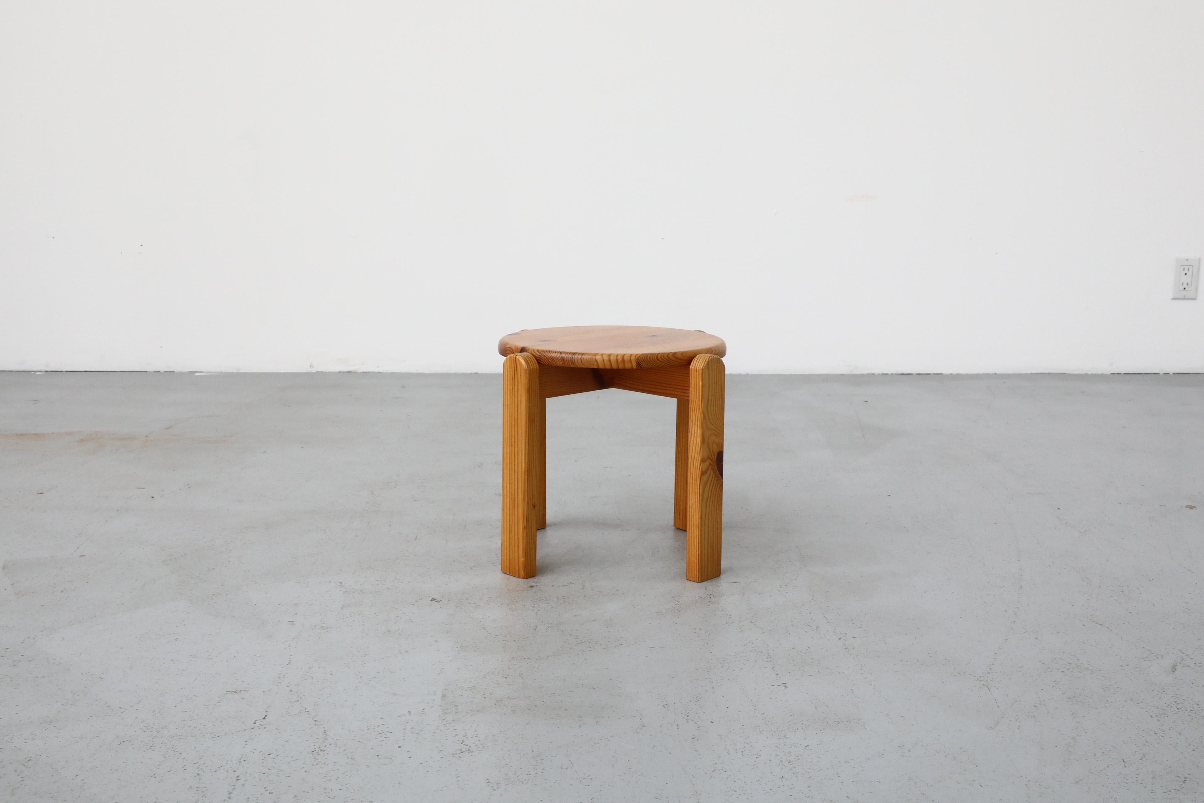 Dutch Mid-Century Ate van Apeldoorn Attributed Four Legged Pine Stool with Round Seat