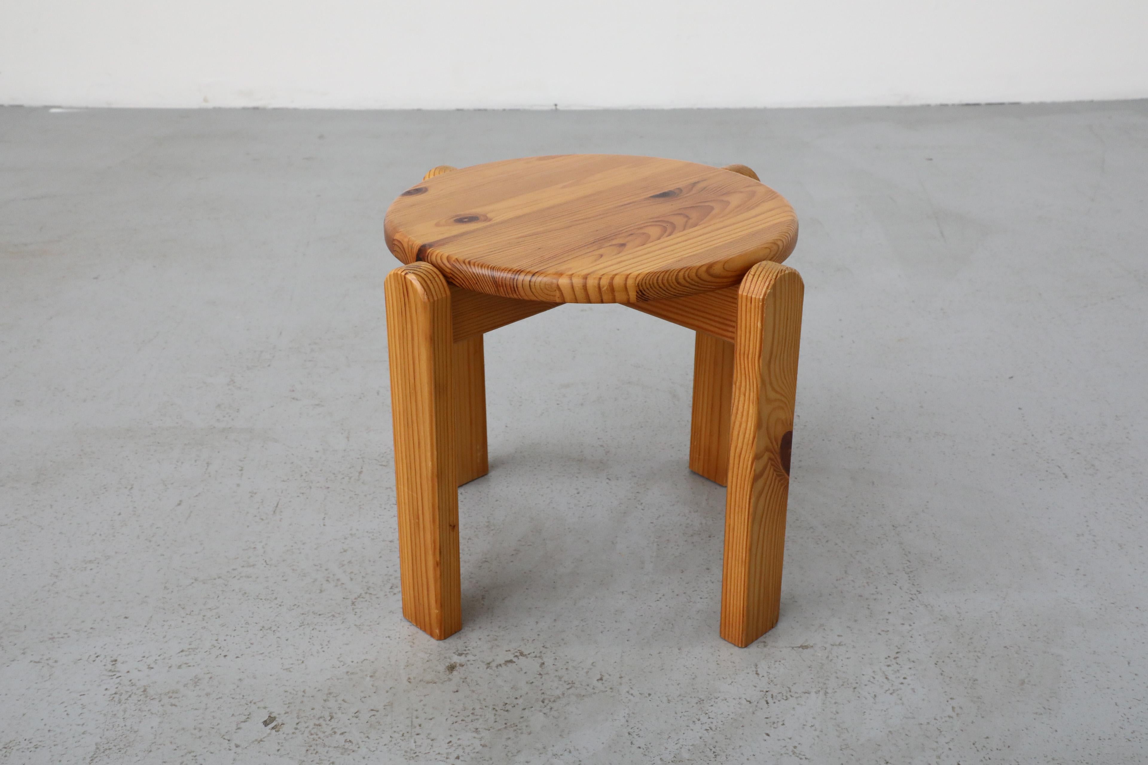 20th Century Mid-Century Ate van Apeldoorn Attributed Four Legged Pine Stool with Round Seat