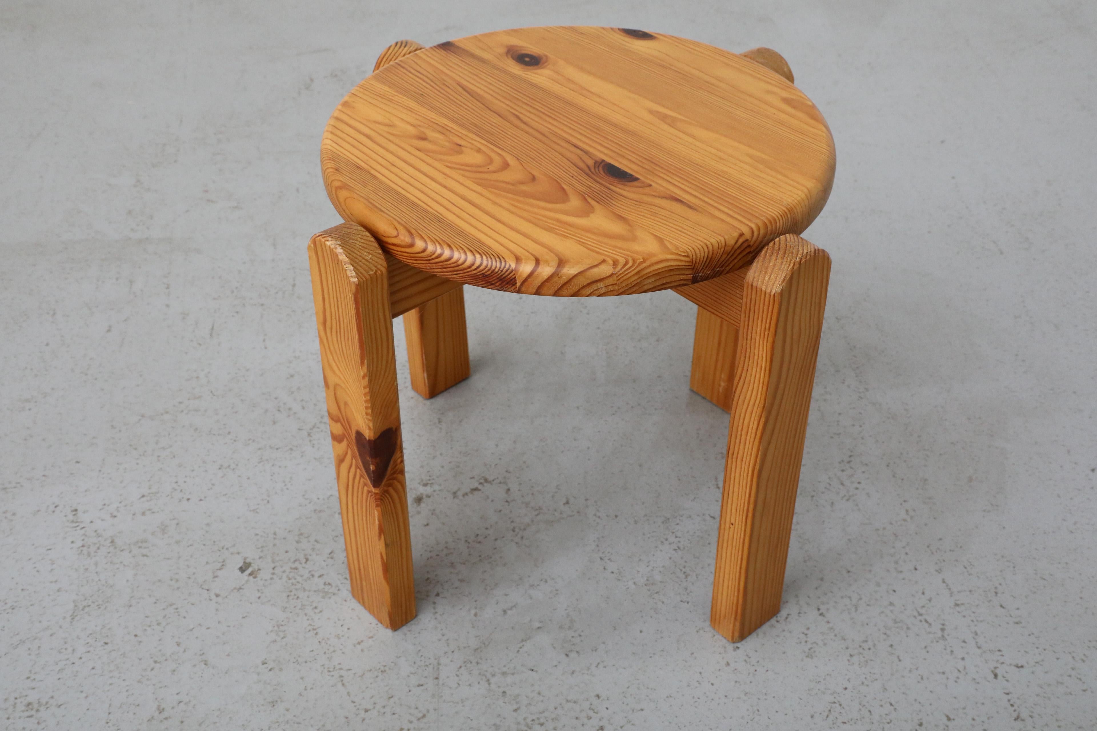 Mid-Century Ate van Apeldoorn Attributed Four Legged Pine Stool with Round Seat 1