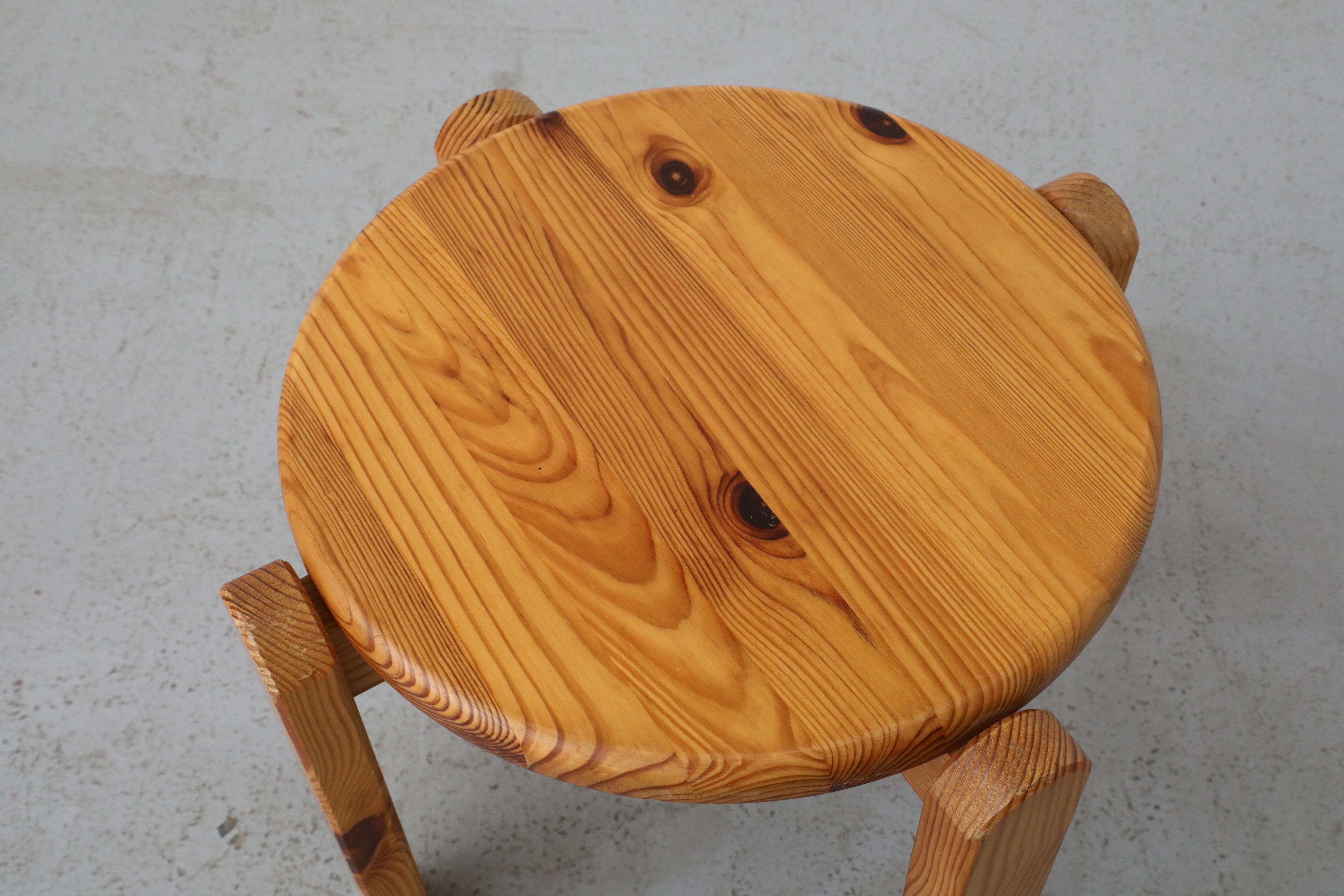 Mid-Century Ate van Apeldoorn Attributed Four Legged Pine Stool with Round Seat 2