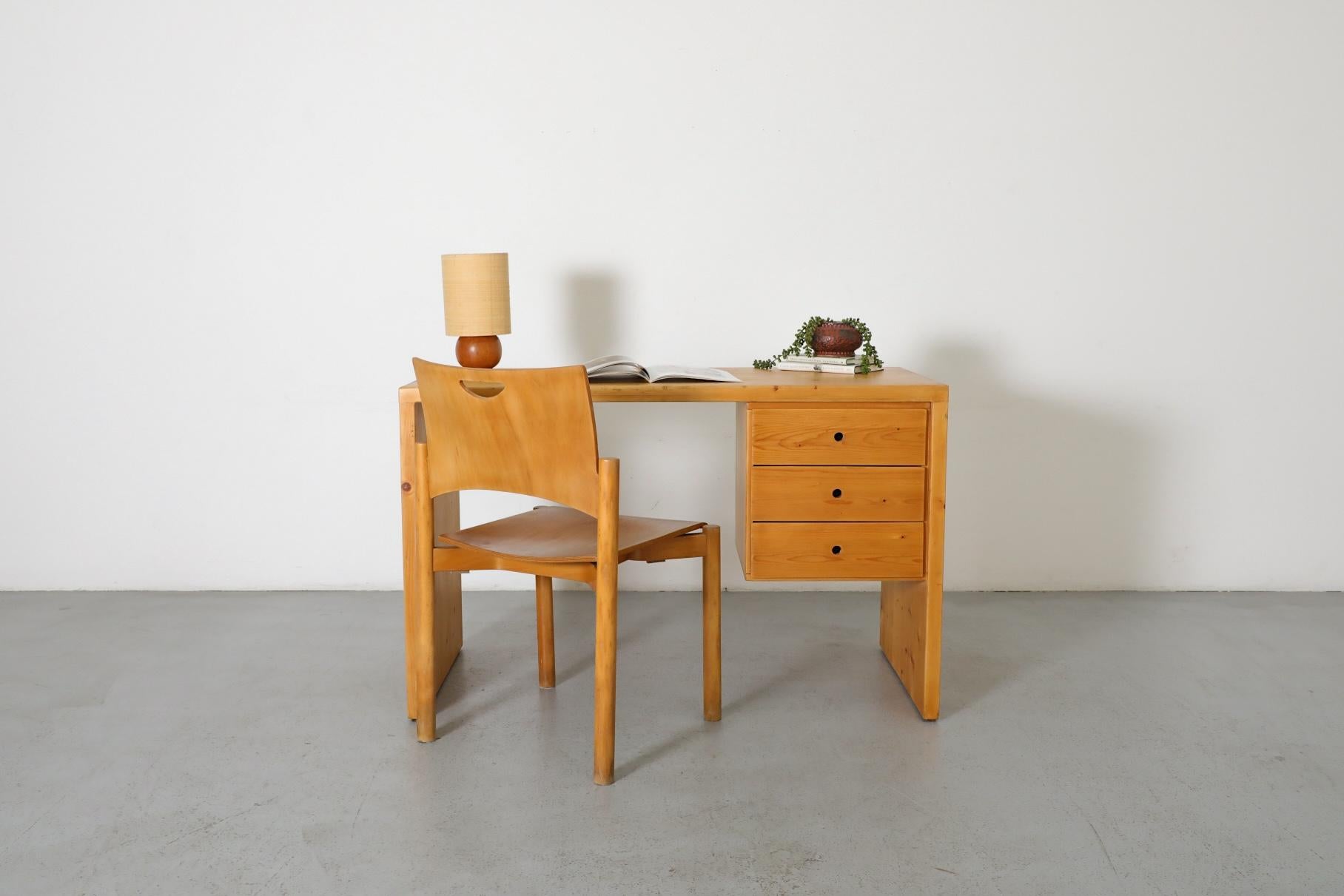 Stunning Ate Van Apeldoorn pine waterfall desk or vanity with a set of drawers with signature cut-out handle pulls. This desk is a gorgeous example of Van Apeldoorn's style which was influenced by the organic design movement with an emphasis on