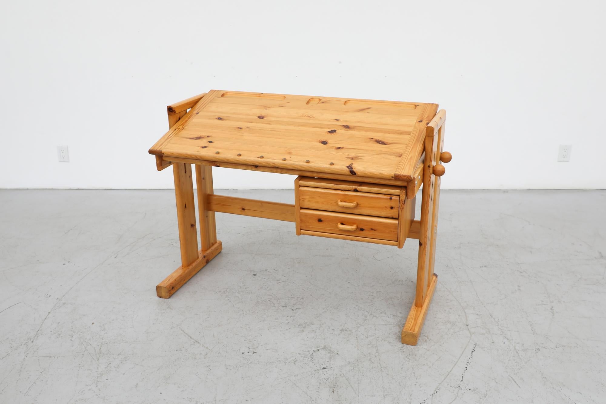 Dutch Mid-Century Ate van Apeldoorn Style Adjustable Pine Drafting Table/Desk