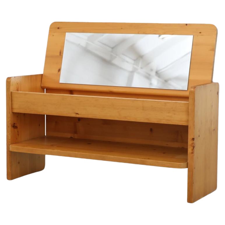 Mid-Century Ate Van Apeldoorn Style Pine Vanity Bench with Flip Up Top 
Mirror